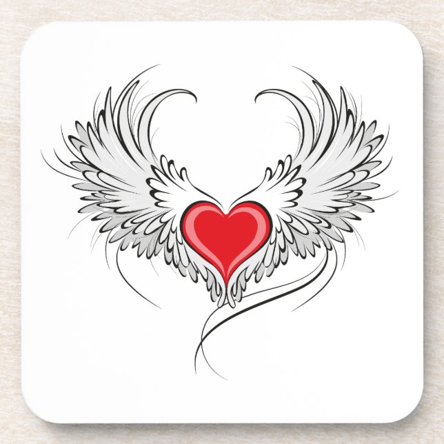 Red Angel Heart with wings Beverage Coaster (Front)