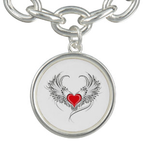 Red Angel Heart with wings Bracelet