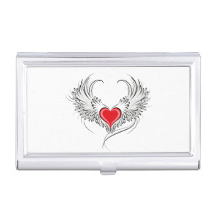 Red Angel Heart with wings Business Card Case