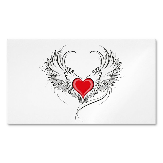 Red Angel Heart with wings Business Card Magnet (Front)
