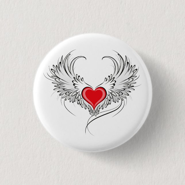 Red Angel Heart with wings Button (Front)