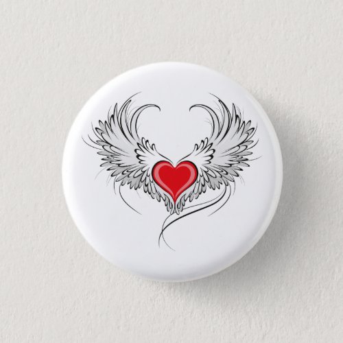 Red Angel Heart with wings Button