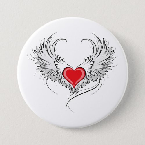 Red Angel Heart with wings Button