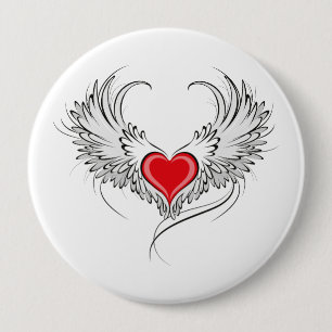 Red Angel Heart with wings Button