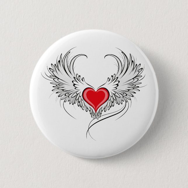 Red Angel Heart with wings Button (Front)
