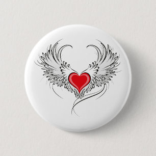 Red Angel Heart with wings Button