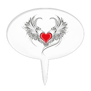 Red Angel Heart with wings Cake Topper
