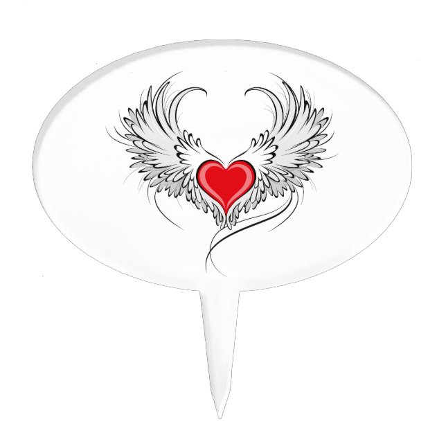 Red Angel Heart with wings Cake Topper (Front)