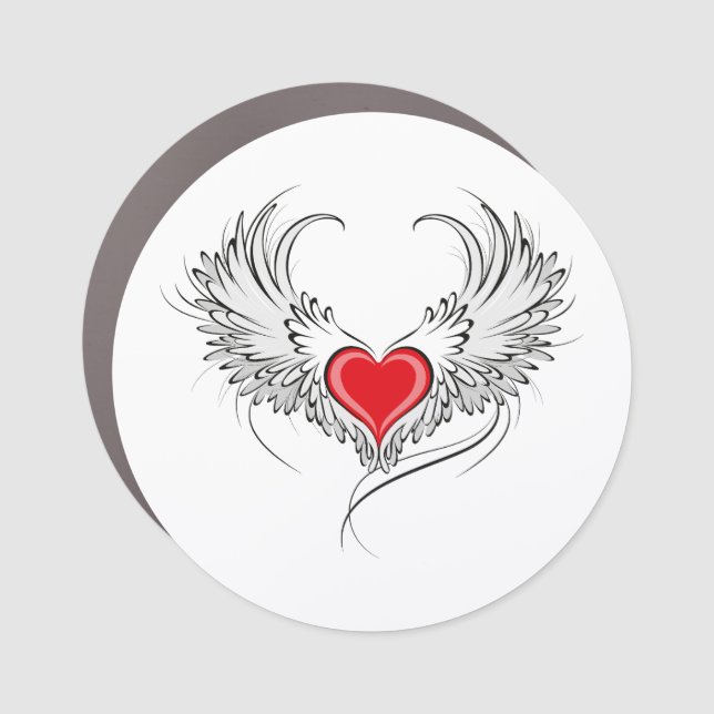 Red Angel Heart with wings Car Magnet (Front)