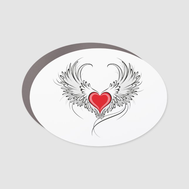 Red Angel Heart with wings Car Magnet (Front)