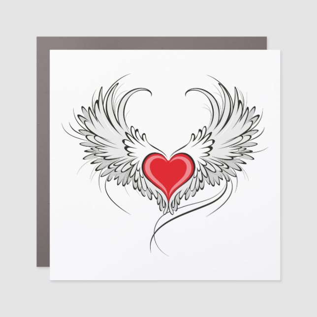Red Angel Heart with wings Car Magnet (Front)