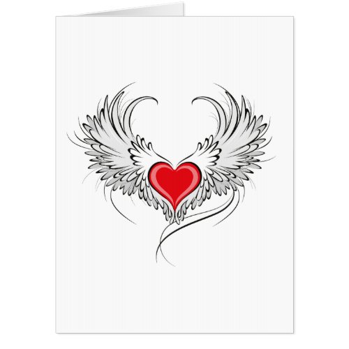 Red Angel Heart with wings Card