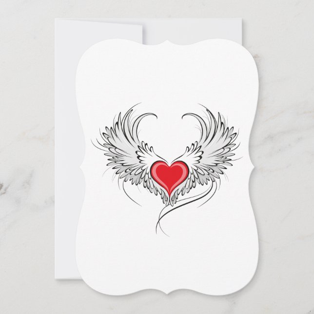 Red Angel Heart with wings Card (Front)