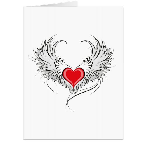 Red Angel Heart with wings Card
