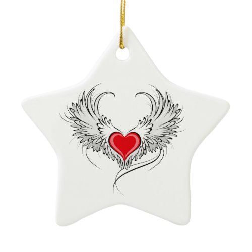 Red Angel Heart with wings Ceramic Ornament