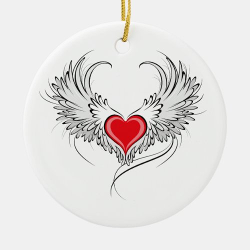 Red Angel Heart with wings Ceramic Ornament