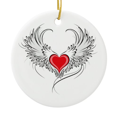 Red Angel Heart with wings Ceramic Ornament