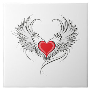 Red Angel Heart with wings Ceramic Tile