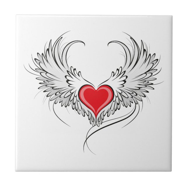 Red Angel Heart with wings Ceramic Tile (Front)