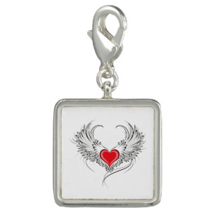 Red Angel Heart with wings Charm