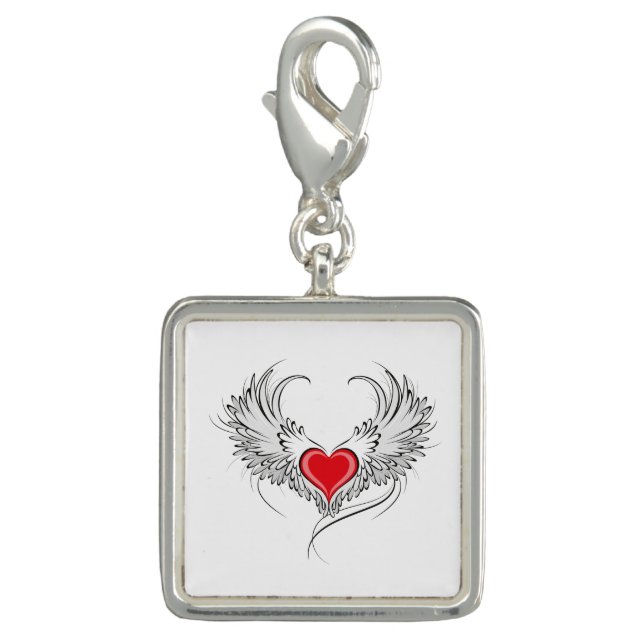 Red Angel Heart with wings Charm (Front)
