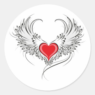 Red Angel Heart with wings Classic Round Sticker
