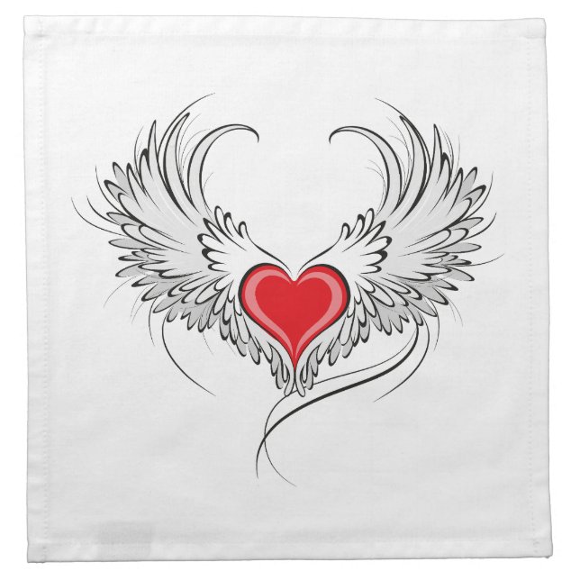 Red Angel Heart with wings Cloth Napkin (Front)