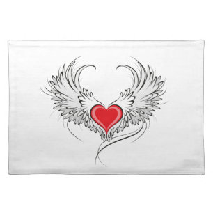 Red Angel Heart with wings Cloth Placemat