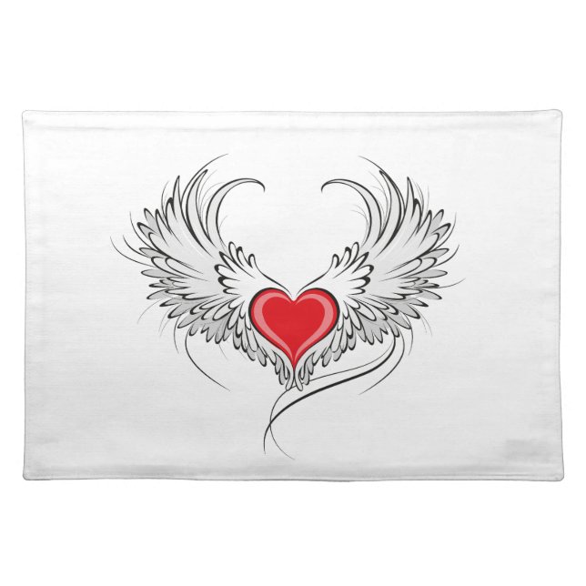 Red Angel Heart with wings Cloth Placemat (Front)