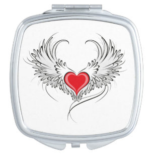 Red Angel Heart with wings Compact Mirror