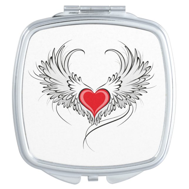 Red Angel Heart with wings Compact Mirror (Front)