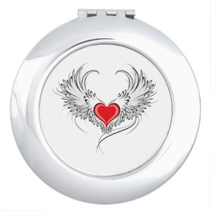 Red Angel Heart with wings Compact Mirror