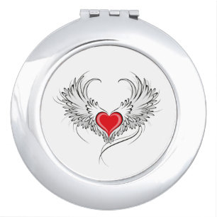 Red Angel Heart with wings Compact Mirror