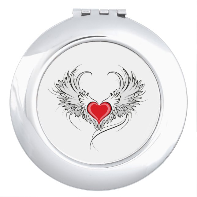 Red Angel Heart with wings Compact Mirror (Front)