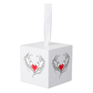 Red Angel Heart with wings Cube Ornament