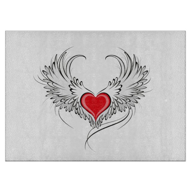 Red Angel Heart with wings Cutting Board (Front)