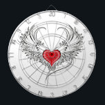 Red Angel Heart with wings Dart Board<br><div class="desc">Artistically painted red heart with angel wings gray,  decorated with black smooth contour.</div>