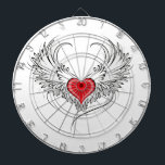 Red Angel Heart with wings Dart Board<br><div class="desc">Artistically painted red heart with angel wings gray, decorated with black smooth contour.</div>