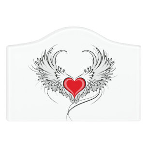 Red Angel Heart with wings Door Sign