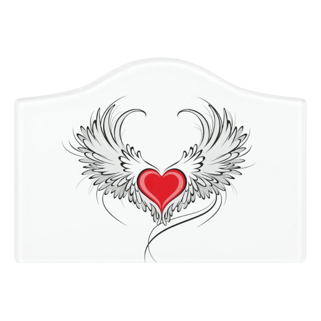 Red Angel Heart with wings Door Sign (Small Crest Front)