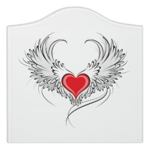 Red Angel Heart with wings Door Sign