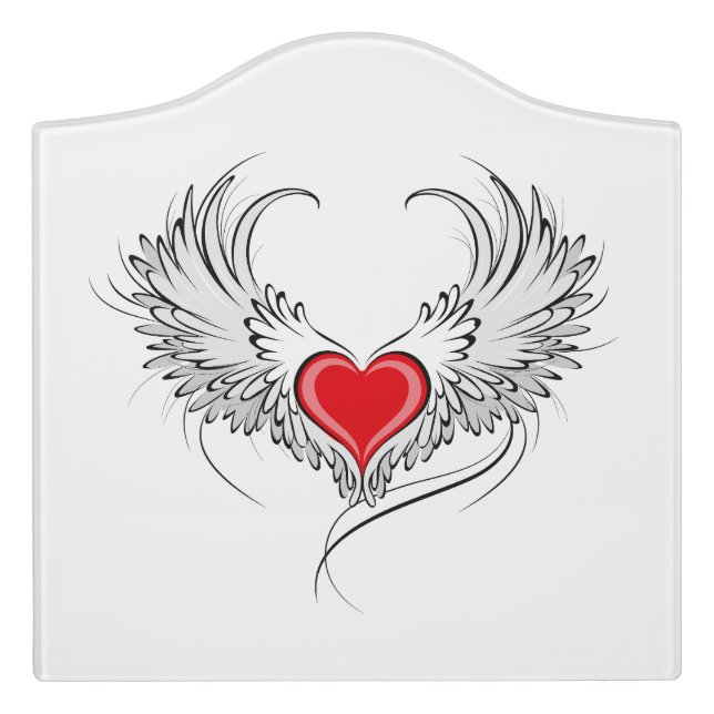 Red Angel Heart with wings Door Sign (Large Crest Front)