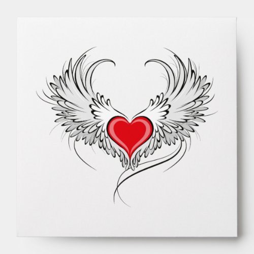 Red Angel Heart with wings Envelope