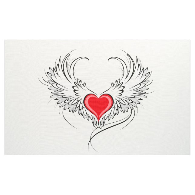 Red Angel Heart with wings Fabric (Yard)
