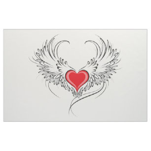 Red Angel Heart with wings Fabric