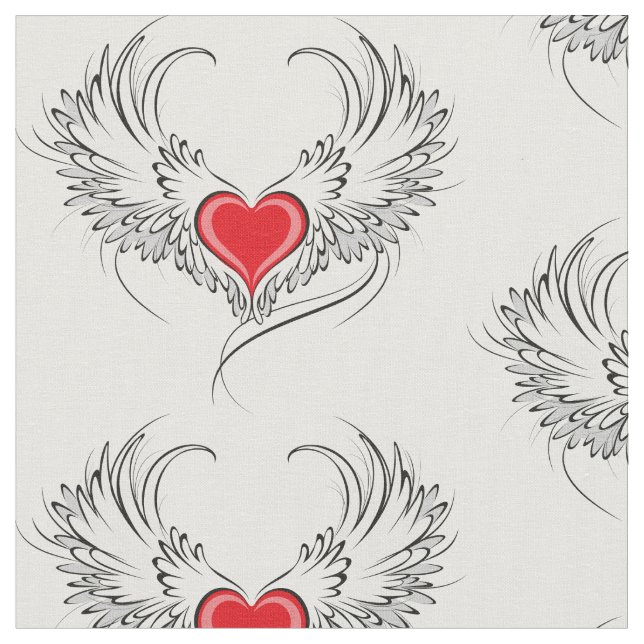 Red Angel Heart with wings Fabric (Close Up)