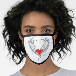 Red Angel Heart with wings Face Mask