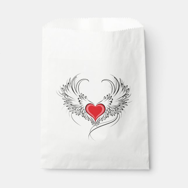 Red Angel Heart with wings Favor Bag (Front)