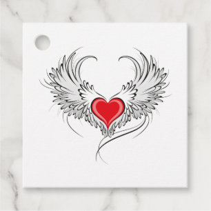 Red Angel Heart with wings Favor Tags