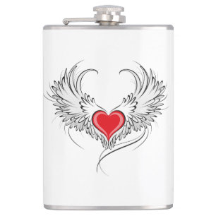 Red Angel Heart with wings Flask
